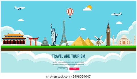 Travel composition with famous world landmarks. Vector Illustration