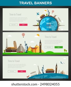 Composición de viajes con Lugares famosos de renombre mundial. Ilustración vectorial