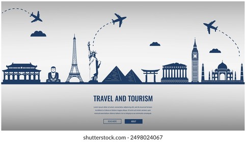 Travel composition with famous world landmarks. Vector Illustration