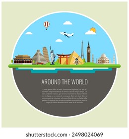 Travel composition with famous world landmarks. Vector Illustration