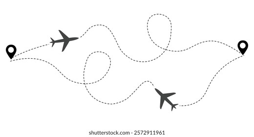 Travel concept with airplane and dotted path illustration. Perfect for tourism, journey planning, and creative design graphics.