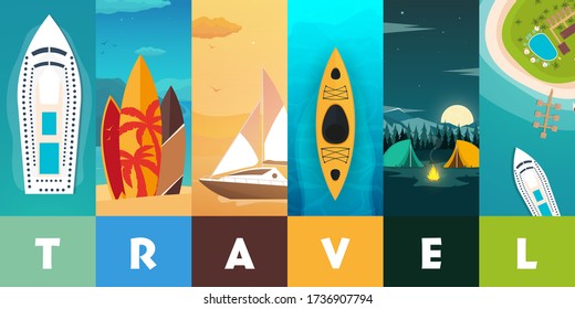 Travel concept background. Summer concept. Header format with vertical stories