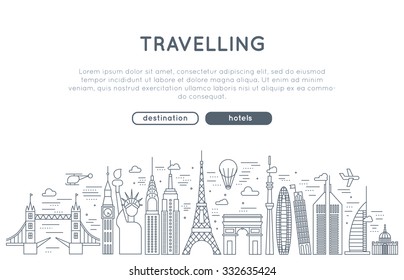 travel concept banner vector. in modern line style. for business and advertisement web sites. app and web design elements  