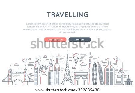 travel concept banner vector. in modern line style. for business and advertisement web sites. app and web design elements  