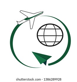 Travel - concept business logo template vector illustration. Airplane with abstract globe earth. Graphic design element.
