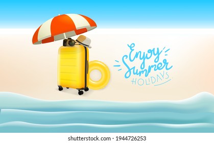 Travel concept with different travelling stuff. Enjoy summer holidays