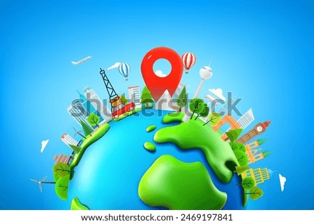 Travel concept with different vehicles. 3d vector illustration
