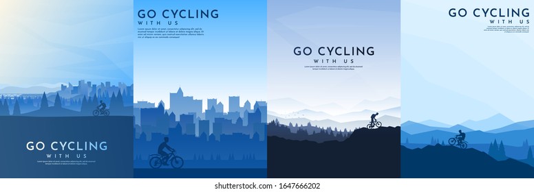 Travel concept of discovering, exploring and observing nature. Mountain bike. Cycling. Adventure tourism. Minimalist graphic poster. Polygonal flat design for cover, gift card, invitation, banner.