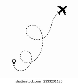 Travel concept. Dotted path airplane. Aircraft tracking. Airplane route plane path. Vector illustration on a isolated white background.
