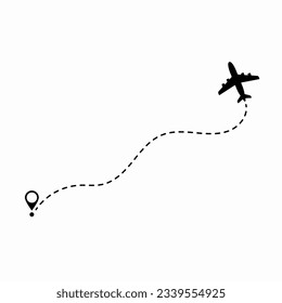 Travel concept. Dotted path airplane. Aircraft tracking. Airplane route plane path. Vector illustration on a isolated white background.