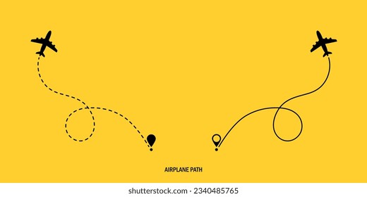 Concepto de viajes. Avión de ruta con puntos. Seguimiento de aeronaves. Ruta del avión. Ilustración vectorial en un fondo blanco aislado.