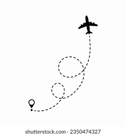 Travel concept. Dotted path airplane. Aircraft tracking. Airplane route plane path. Vector illustration on a isolated white background.