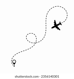 Travel concept. Dotted path airplane. Aircraft tracking. Airplane route plane path. Vector illustration on a isolated white background.