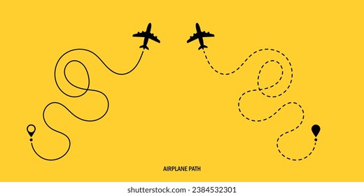 Concepto de viajes. Avión de ruta con puntos. Seguimiento de aeronaves. Ruta del avión. Ilustración vectorial en un fondo blanco aislado.