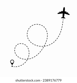 Travel concept. Dotted path airplane. Aircraft tracking. Airplane route plane path. Vector illustration on a isolated white background.
