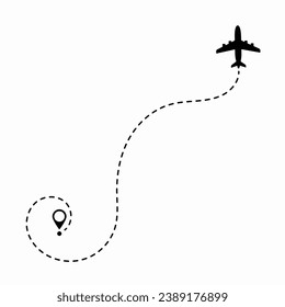 Travel concept. Dotted path airplane. Aircraft tracking. Airplane route plane path. Vector illustration on a isolated white background.