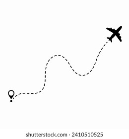 Travel concept. Dotted path airplane. Aircraft tracking. Airplane route plane path. Vector illustration on a isolated white background.