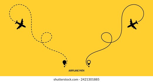 Travel concept. Dotted path airplane. Aircraft tracking. Airplane route plane path. Vector illustration on a isolated white background.