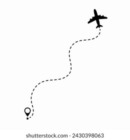 Travel concept. Dotted path airplane. Aircraft tracking. Airplane route plane path. Vector illustration on a isolated white background.