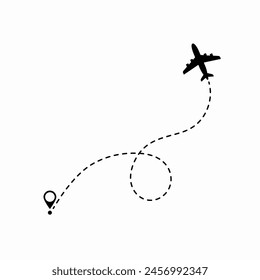 Travel concept. Dotted path airplane. Aircraft tracking. Airplane route plane path. Vector illustration on a isolated white background.