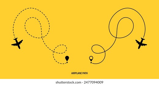 Travel concept. Dotted path airplane. Aircraft tracking. Airplane route plane path. Vector illustration on a isolated white background.