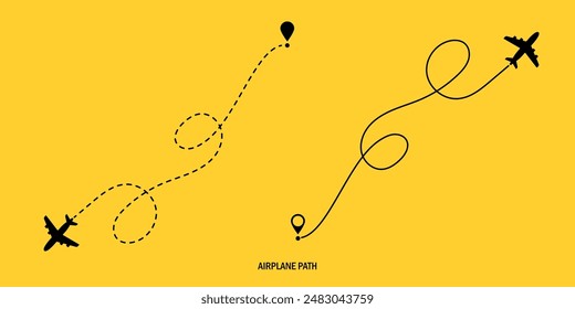 Travel concept. Dotted path airplane. Aircraft tracking. Airplane route plane path. Vector illustration on a isolated white background.