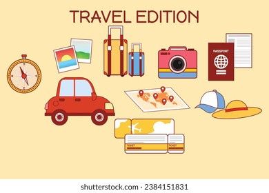 Travel concept elements, car, trip and journey. Travel edition. Holiday edition