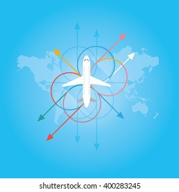 Travel Concept. Flat design vector illustration. Plane icon.
