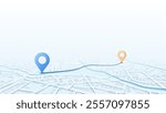 Travel concept. Geolocation and abstract GPS navigation, online navigation map pointer, place mark with map navigation. Tracking path with app. Perspective vector illustration