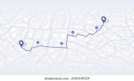 Reisekonzept. Geolokalisierung und abstrakte GPS-Navigation, Online-Navigationskartenzeiger, Ortsmarkierung mit Kartennavigation. Verfolgungspfad mit App. Vektorgrafik