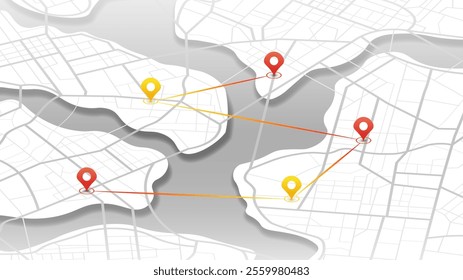 Travel concept. Geolocation and abstract GPS navigation, online navigation map pointer, place mark with map navigation. Tracking path with app. Vector illustration