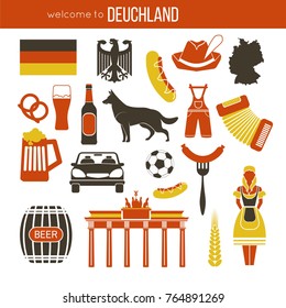 Travel Concept Germany Landmark Flat Icons Design.