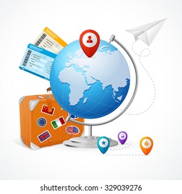Travel Concept Globe. Easy Flights around the World. Vector illustration