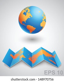 Travel concept . Globe with map. Vector illustration