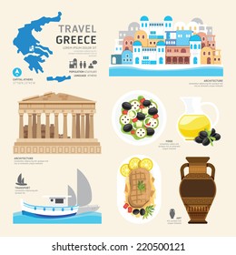 Concepto de viaje Grecia Iconos planos de referencia diseño .Vector Ilustración