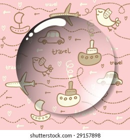 Travel concept icon. Lens on a cute transport background in stylish pink color
