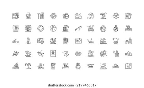 Travel concept illustration, linear icons, line signs set, vector collection