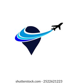 Travel concept illustration in vector. Airplane logo flying and leaving trail lines. Summer vacation background. Logo with air travel concept.