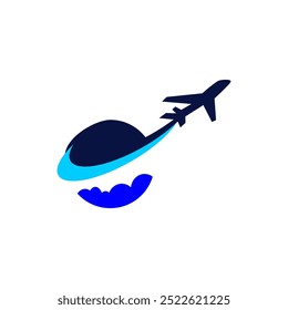 Travel concept illustration in vector. Airplane logo flying and leaving trail lines. Summer vacation background. Logo with air travel concept.