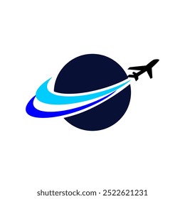 Travel concept illustration in vector. Airplane logo flying and leaving trail lines. Summer vacation background. Logo with air travel concept.