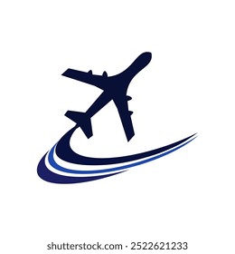 Travel concept illustration in vector. Airplane logo flying and leaving trail lines. Summer vacation background. Logo with air travel concept.