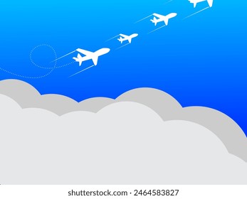Ilustración de concepto de viaje en Vector. El avión vuela y deja una línea de sendero. Fondo de vacaciones de verano.