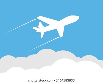 Travel concept illustration in vector. The plane flies and leaves a trail line. Summer vacation background.