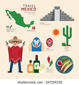 Travel Concept Mexico Landmark Flat Icons Design .Vector Illustration