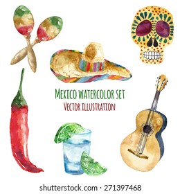 Travel Concept Mexico Landmark Watercolor Icons Design .Vector Illustration.