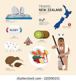 Travel Concept New Zealand Landmark Flat Icons Design .Vector Illustration
