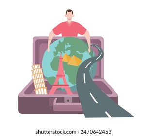 Travel concept on transparent background, flat design vector illustration
