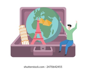 Travel concept on transparent background, flat design vector illustration