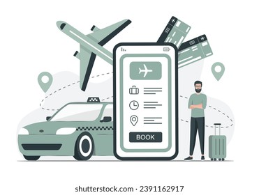 Travel concept. Online booking. Colored vector flat illustration. 