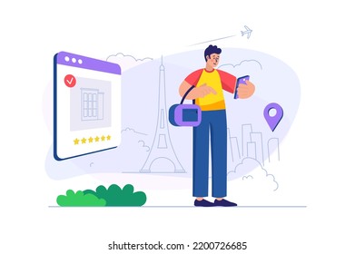 Concepto de viaje con la escena de la gente. Ilustración del vector